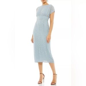 Mac Duggal Beaded Empire Waist Column Midi Cocktail Mother of the Bride Dress 12